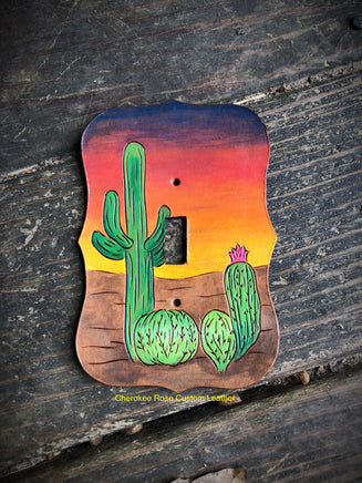 Hand Painted Desert Sunset Single Leather Light Switch Cover - Peyote Rose