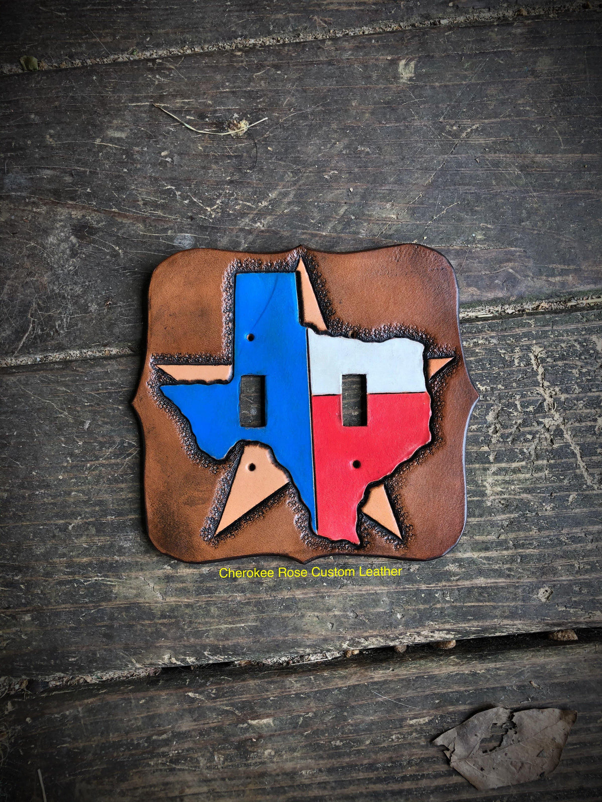 Painted Texas Double Leather Light Switch Cover - Peyote Rose