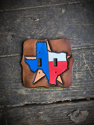 Painted Texas Double Leather Light Switch Cover - Peyote Rose
