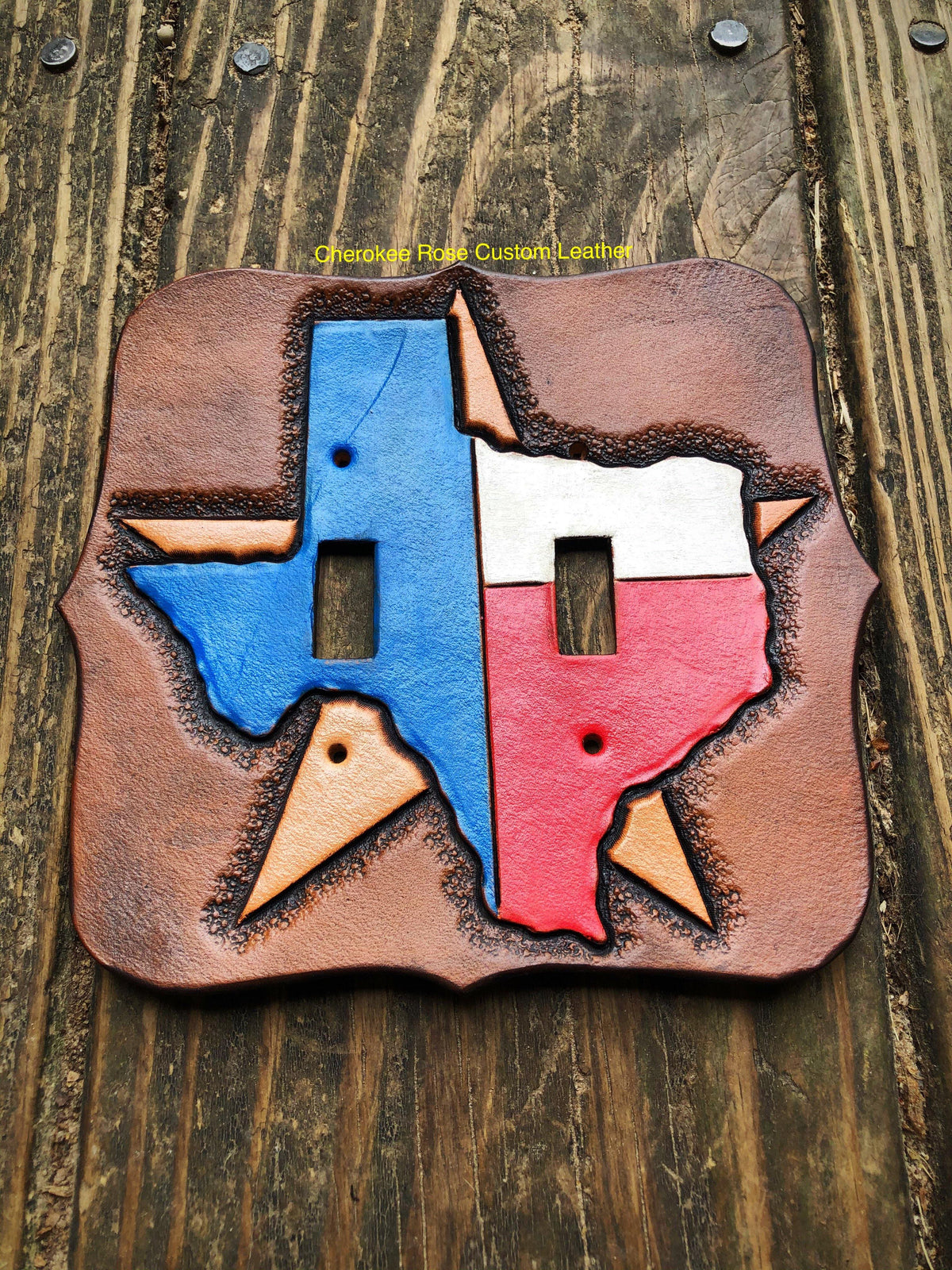 Painted Texas Double Leather Light Switch Cover - Peyote Rose