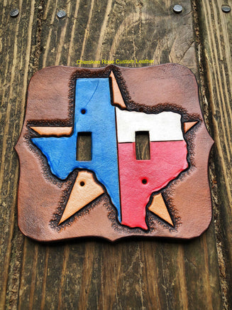 Painted Texas Double Leather Light Switch Cover - Peyote Rose