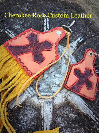 Western Red Cross Purse Hanger w/Matching Key Fob - Peyote Rose
