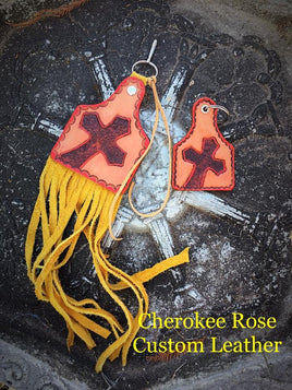 Western Red Cross Purse Hanger w/Matching Key Fob - Peyote Rose