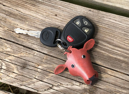 Hand Painted Red Angus Cow Leather Keychain