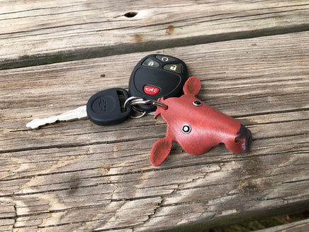 Hand Painted Red Angus Cow Leather Keychain