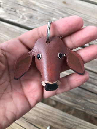 Hand Painted Red Brahma Cow Leather Keychain