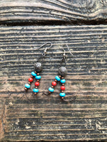 Handmade Southwestern Coral and Turquoise Earrings
