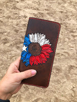 Red, White and Blue Painted Sunflower Ladies Long Card Wallet