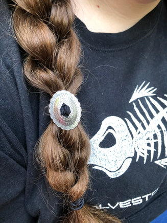Small Antiqued Silver Slotted Concho Hair Tie - Peyote Rose