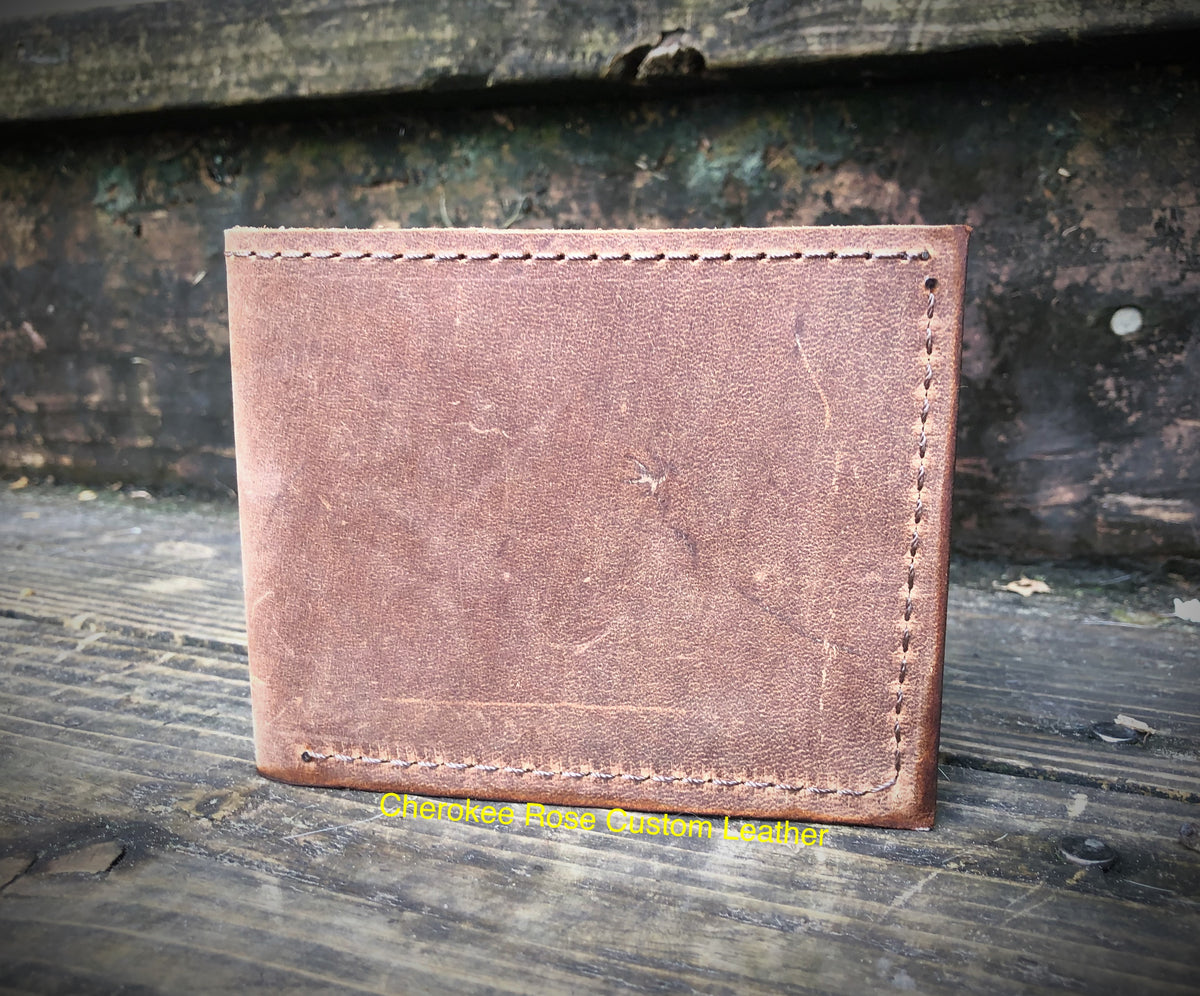 Handmade Oil Tanned Leather Bifold Wallet | Custom Men's Wallet