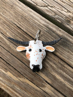 Hand Painted Red Speckled Texas Longhorn Leather Keychain
