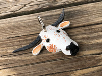 Hand Painted Red Speckled Texas Longhorn Leather Keychain