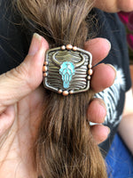Turquoise Cow Skull Concho Hair Tie - Peyote Rose