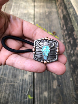 Turquoise Cow Skull Concho Hair Tie - Peyote Rose