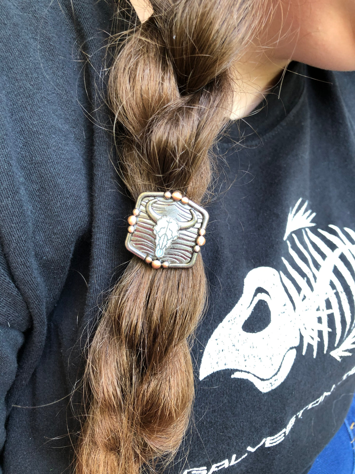 Turquoise Cow Skull Concho Hair Tie - Peyote Rose
