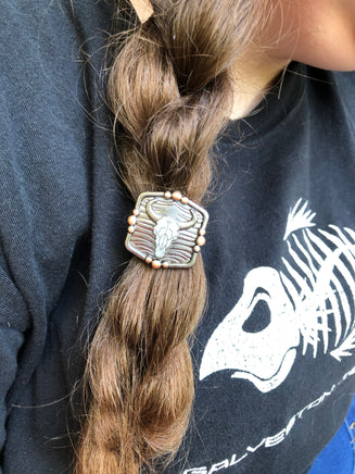 Turquoise Cow Skull Concho Hair Tie - Peyote Rose