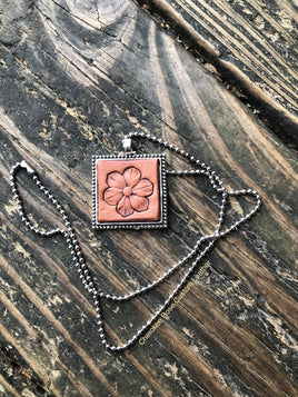 Stamped Flower Leather Pendant Necklace