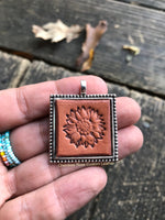 Stamped Sunflower Leather Pendant Necklace