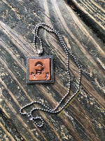 Stamped Tribal Horse Leather Pendant Necklace
