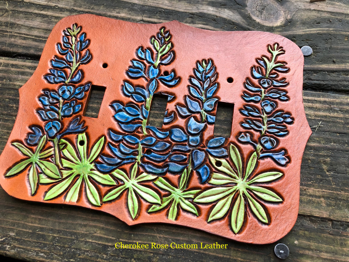 Hand Painted Texas Bluebonnets 3 Switch Light Switch Cover - Peyote Rose