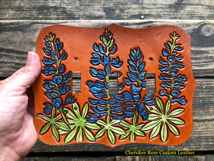 Hand Painted Texas Bluebonnets 3 Switch Light Switch Cover - Peyote Rose