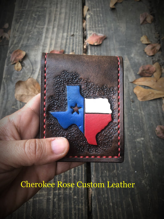Custom Tooled Leather Money Clip Wallet with Interior Pockets