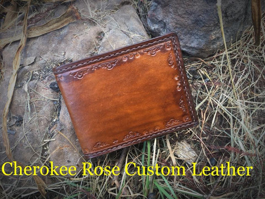 Custom Minimal Stamped Leather Bifold Wallet – Handmade Personalized Wallet