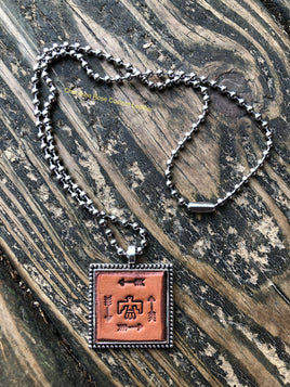 Stamped Thunderbird Leather Pendant Necklace
