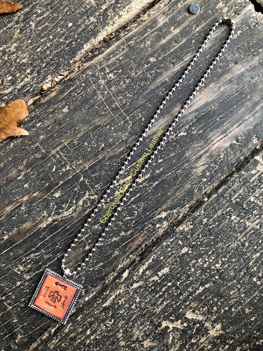 Stamped Thunderbird Leather Pendant Necklace