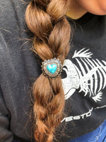 Heart Feather Concho Hair Tie - Peyote Rose