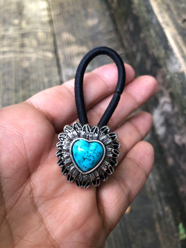 Heart Feather Concho Hair Tie - Peyote Rose
