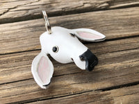 Hand Painted White Brahma Cow Leather Keychain